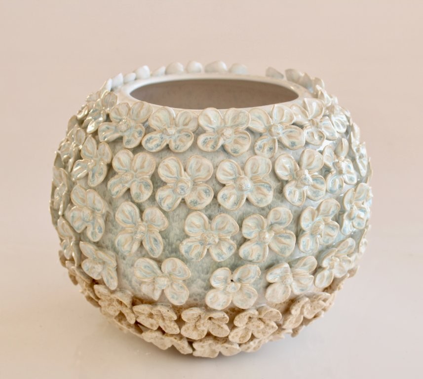 Cream & Pale Blue Flower Ceramic Vase